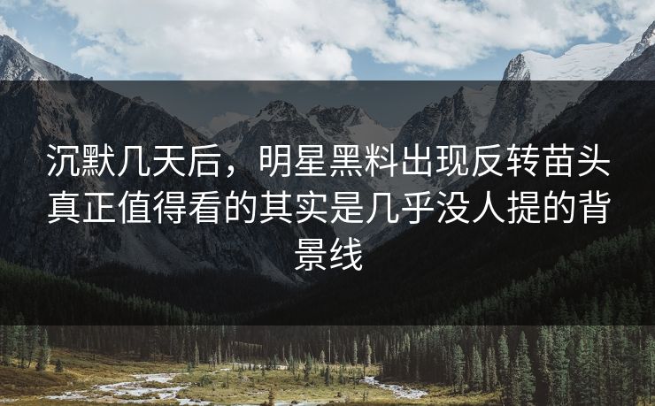 沉默几天后，明星黑料出现反转苗头真正值得看的其实是几乎没人提的背景线